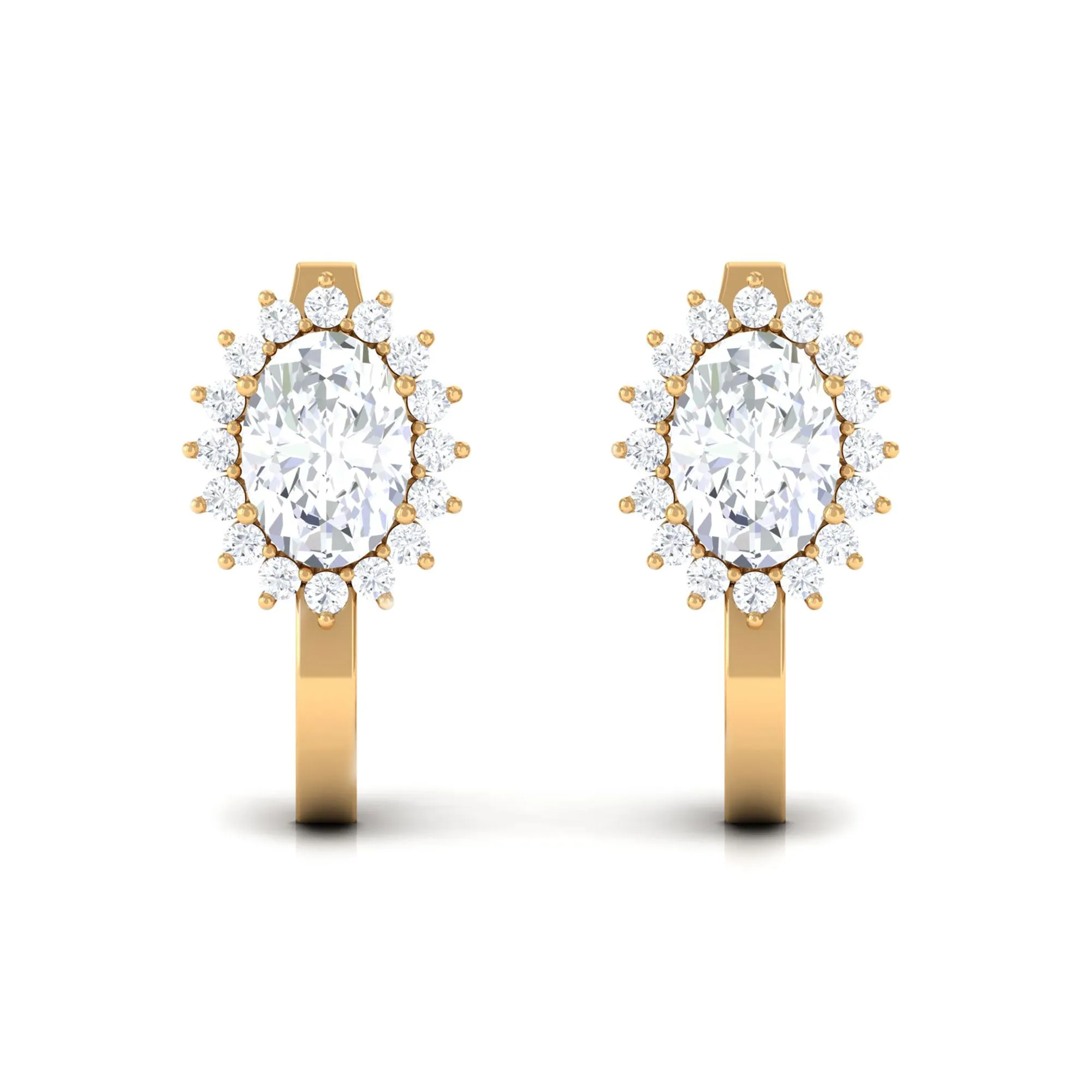 4 CT Oval Cut Zircon Halo Stud Earrings in Gold