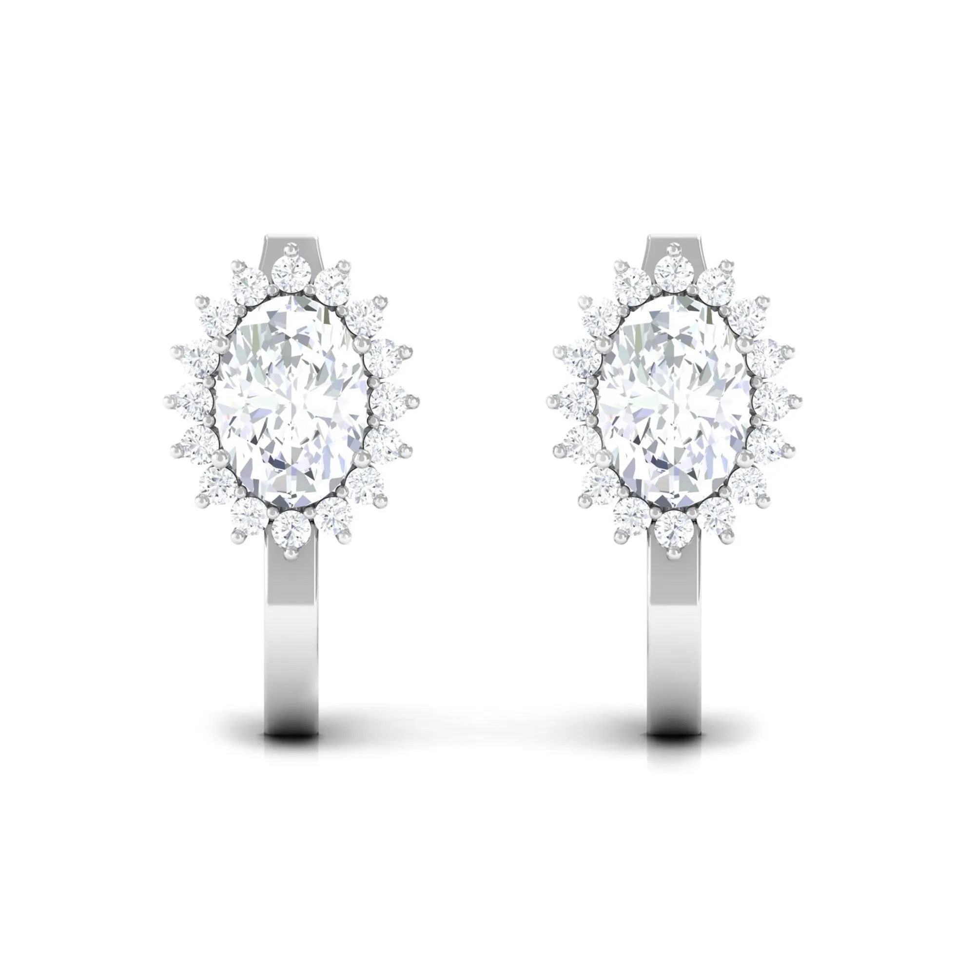 4 CT Oval Cut Zircon Halo Stud Earrings in Gold