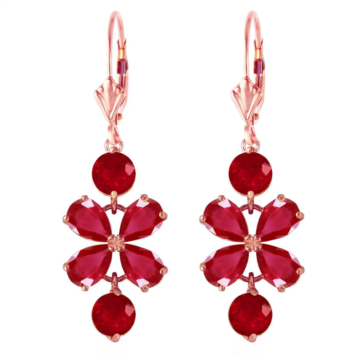 5.32 Carat 14K Solid Rose Gold Chandelier Earrings Natural Ruby