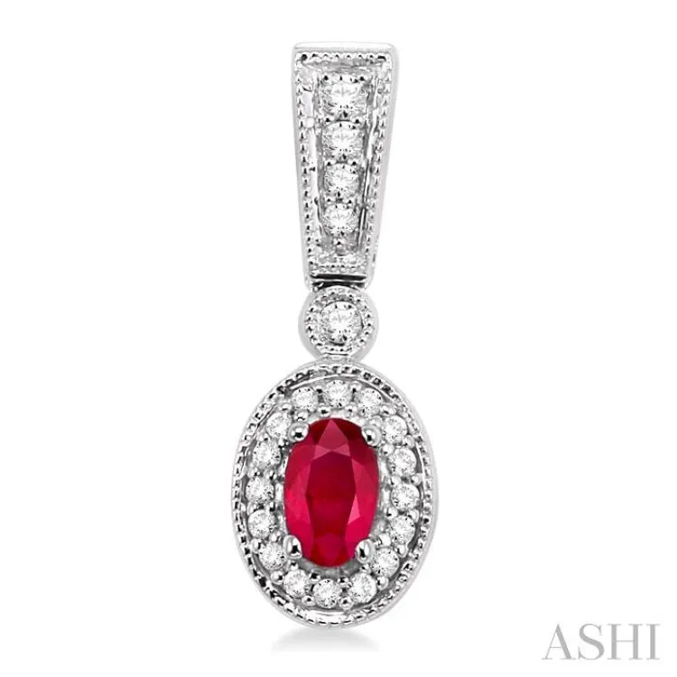 5x3MM Oval Cut Ruby and 1/3 Ctw Round Cut Diamond Earrings in 14K White Gold