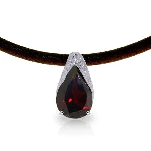 6 Carat 14K Solid White Gold Leather Necklace Natural Garnet