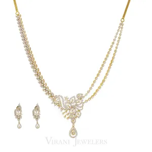 7.03CT Statement Diamond Necklace and Earrings set in 18K Yellow Gold