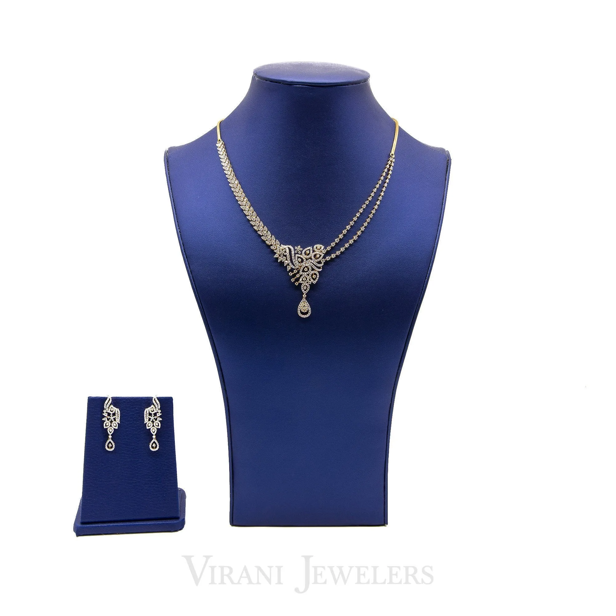 7.03CT Statement Diamond Necklace and Earrings set in 18K Yellow Gold