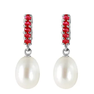 8.4 Carat 14K Solid White Gold Ruby Earrings Dangling Briolette Pearl