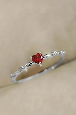 925 Sterling Silver Gold Plated CZ Heart Stone Stackable Ring