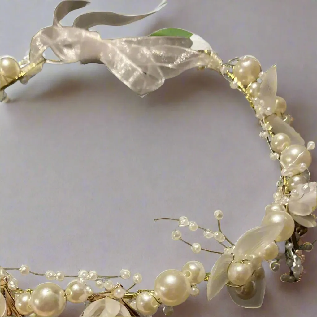 A bride bridesmaid Flower Crown Of faux Pearls And Crystal Flowers