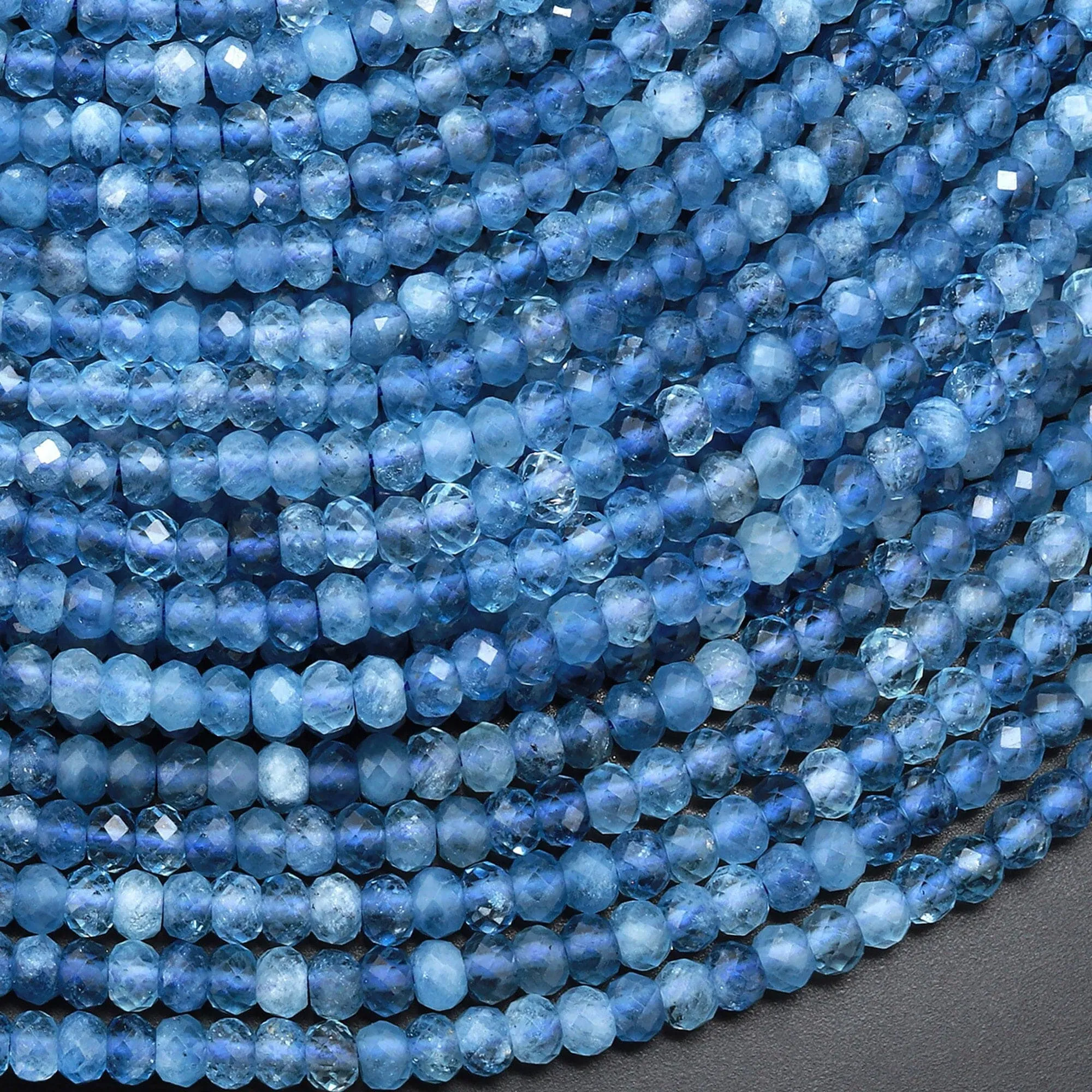 AAA Faceted Natural Blue Santa Maria Aquamarine Rondelle Beads 4mm Gemstone Extra Translucent 15.5" Strand