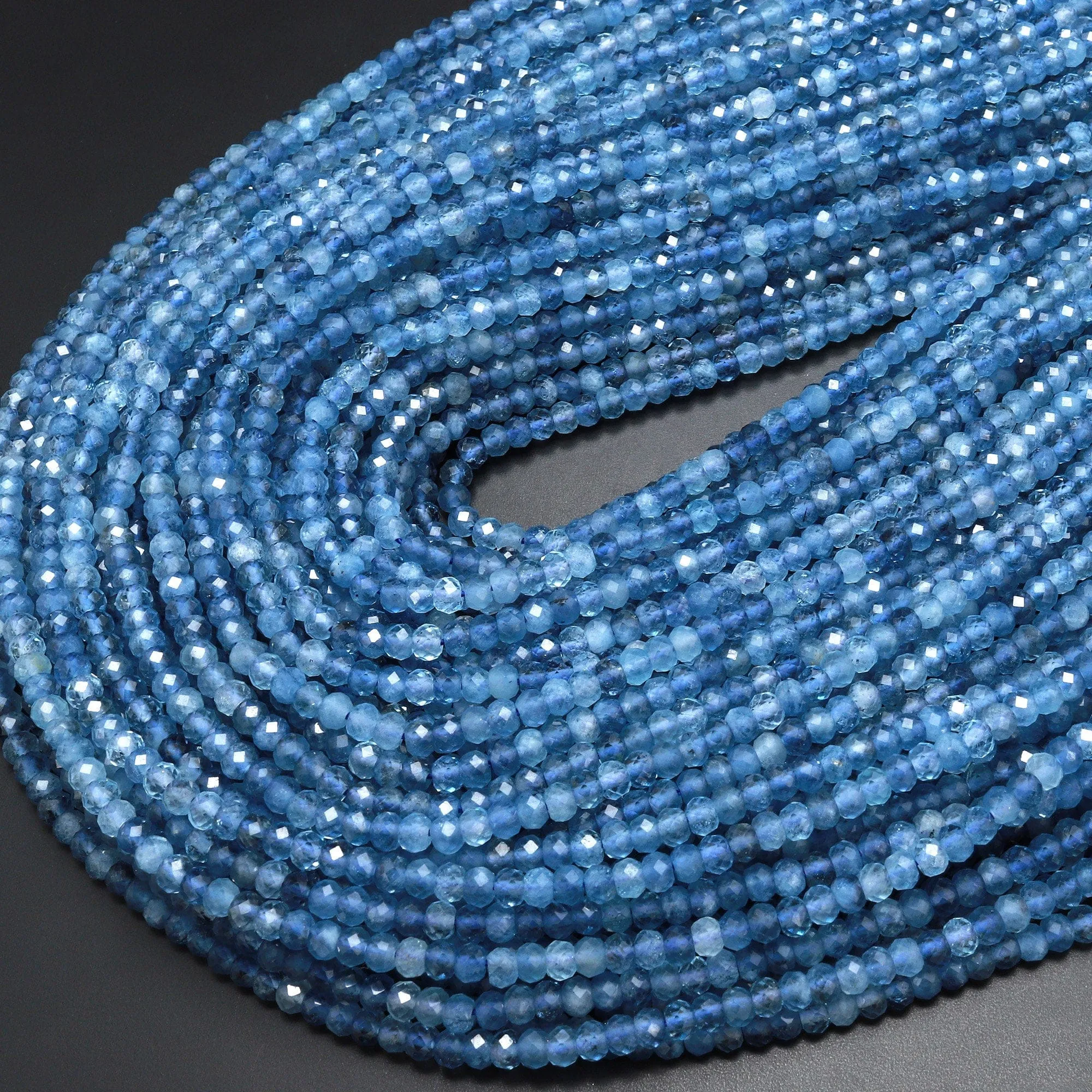 AAA Faceted Natural Blue Santa Maria Aquamarine Rondelle Beads 4mm Gemstone Extra Translucent 15.5" Strand