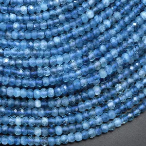 AAA Faceted Natural Blue Santa Maria Aquamarine Rondelle Beads 4mm Gemstone Extra Translucent 15.5" Strand