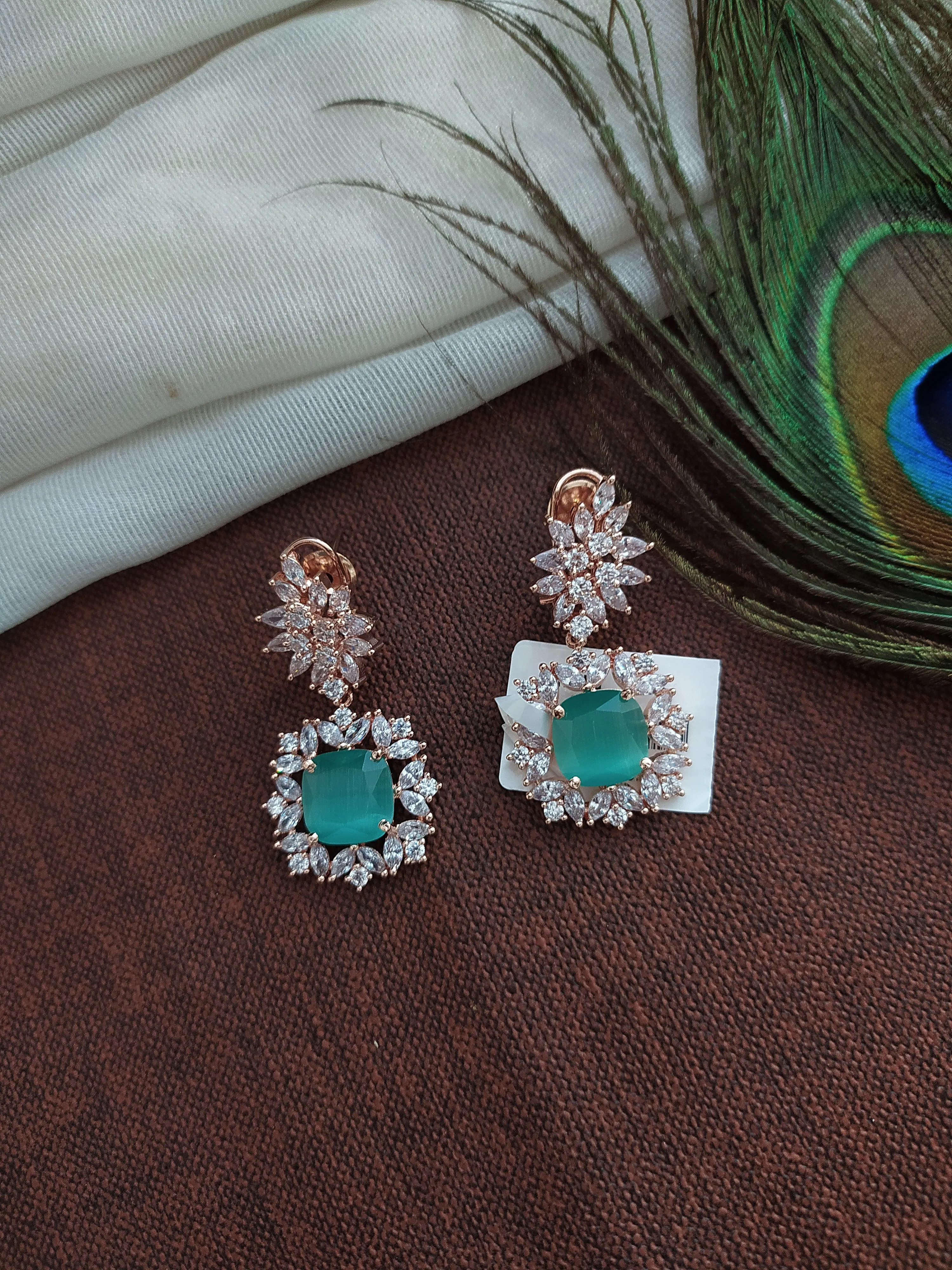 Adorable zircon earrings having Silver & Gold Polish