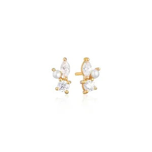 Adria Tree Piccolo Gold Plated Studs w. White Zirconias & Pearl