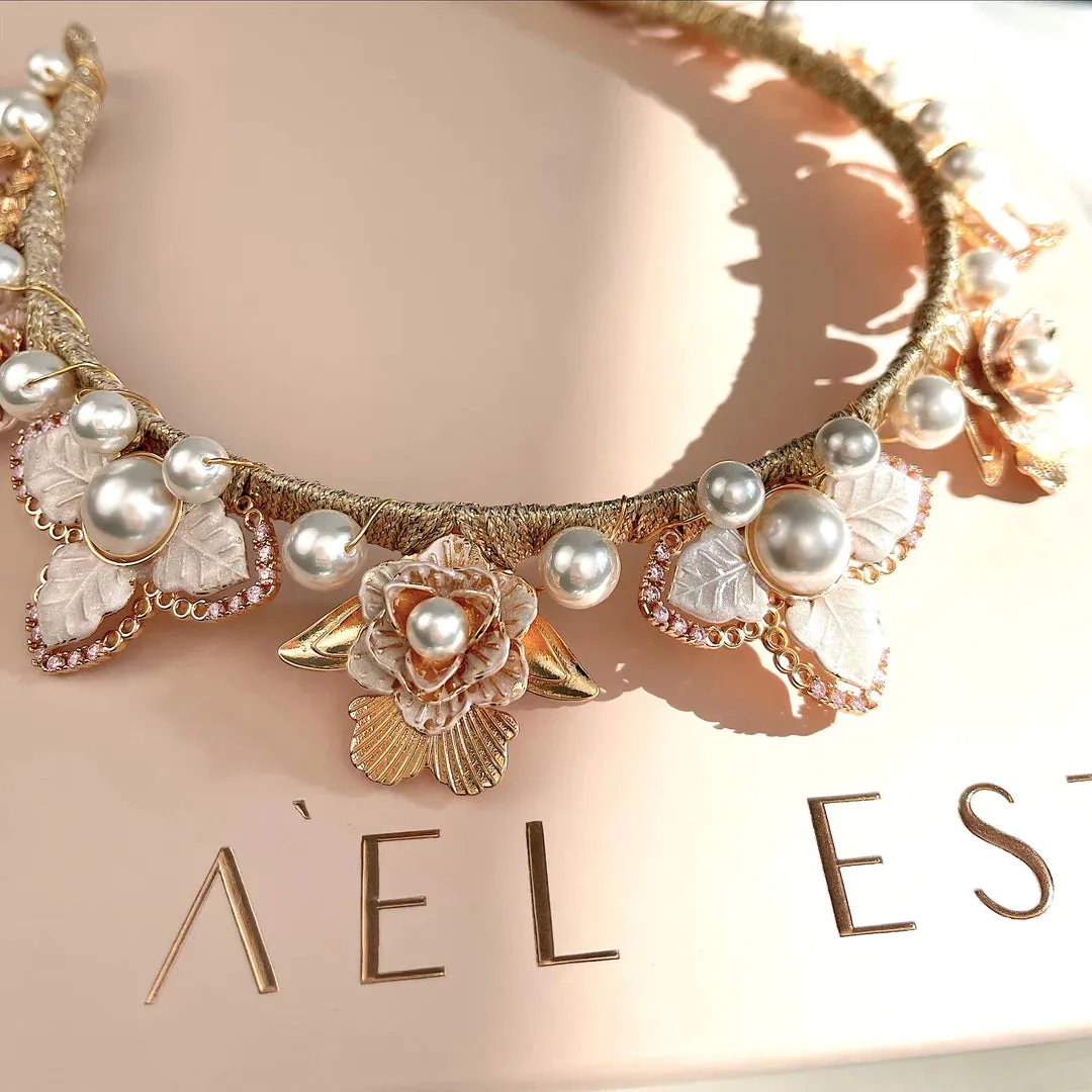 A'el Este - Sophia - Bridal Pearl & Crystal Headpiece - Gold