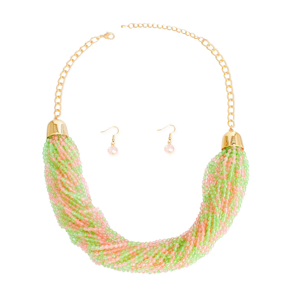 Alpha Kappa Alpha Inspired Necklace Pink Green Mixed 34 Strand Set for Women