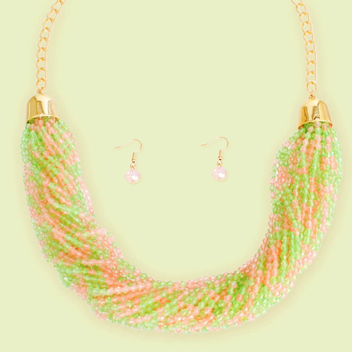 Alpha Kappa Alpha Inspired Necklace Pink Green Mixed 34 Strand Set for Women