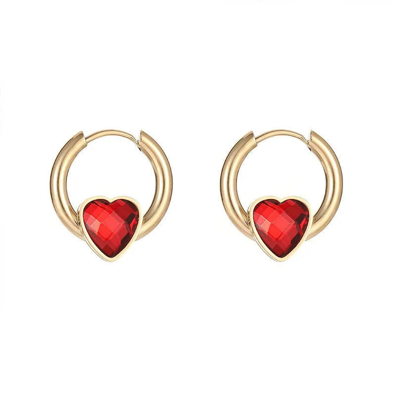 Amy Fashion - Delicate Heart Colorful Zircon Hoop Earrings