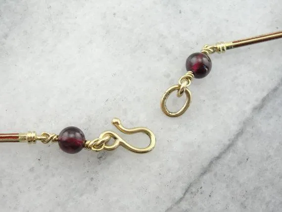 Ancient Style Garnet and Gold Bar Necklace