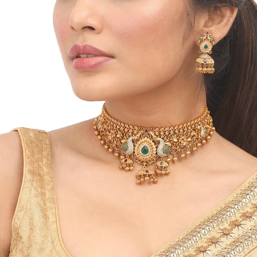 Antique Gold Plated Navita Choker Earrings Set