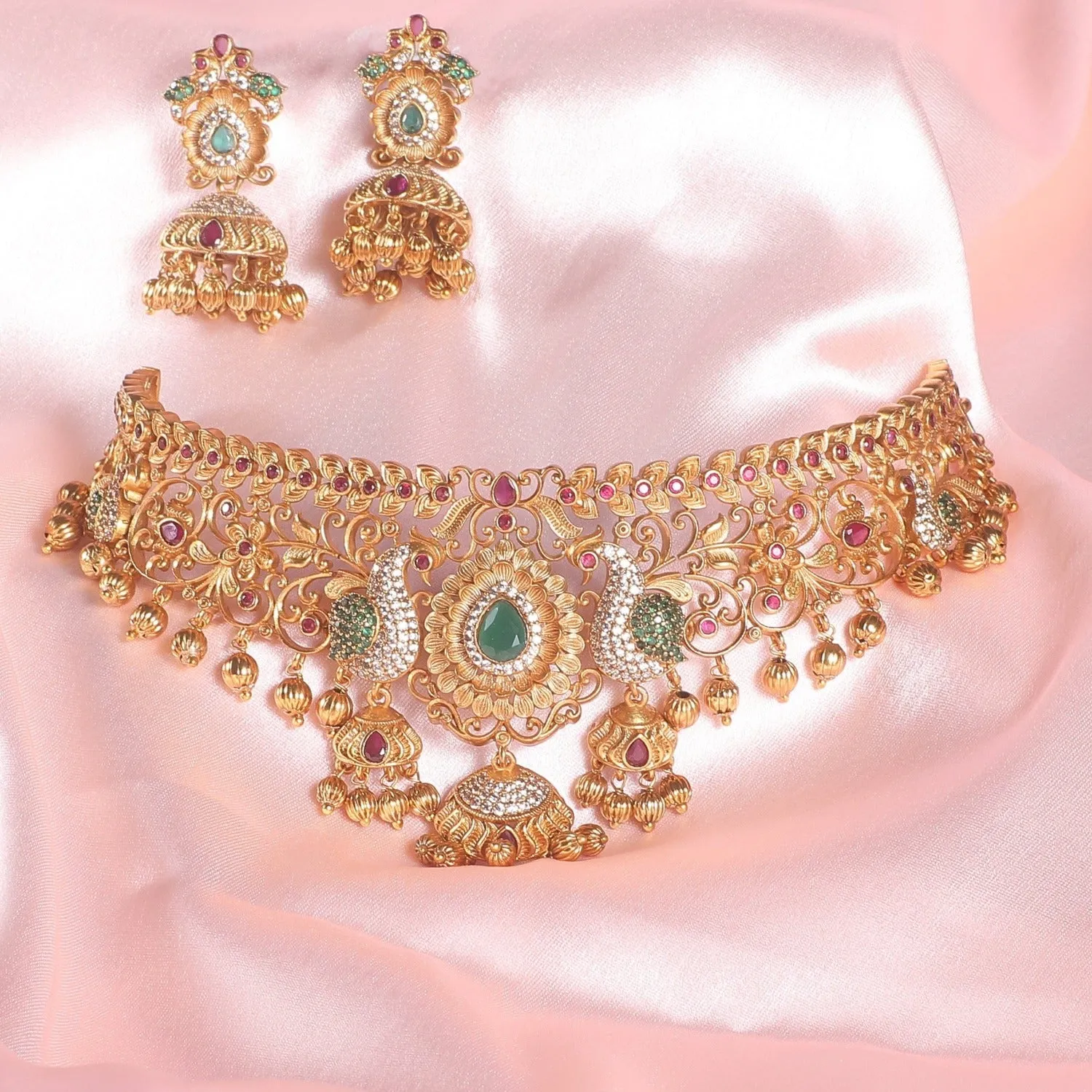 Antique Gold Plated Navita Choker Earrings Set