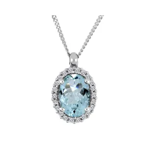 Aqua and Diamond Halo Necklace