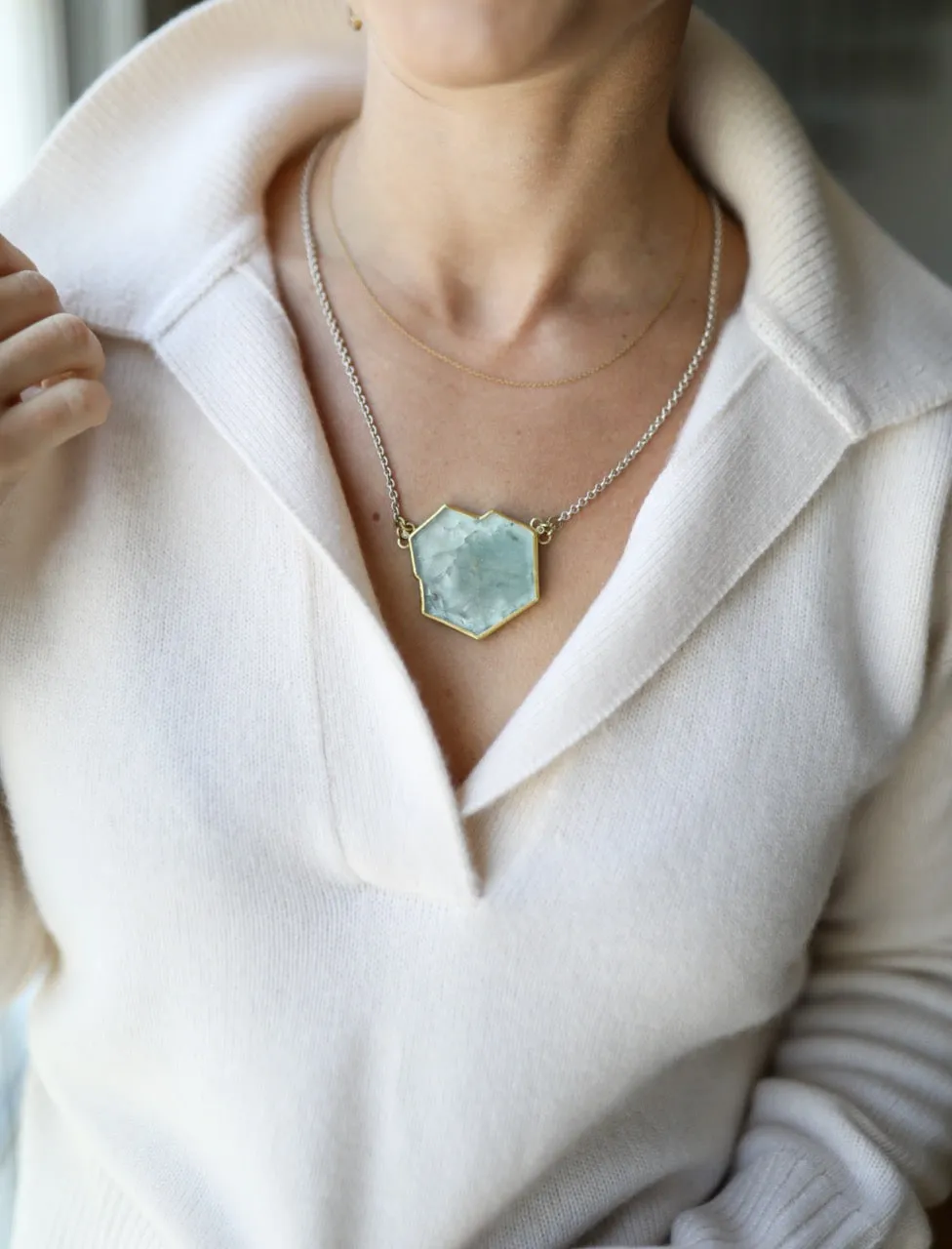 Aquamarine & Diamond Crystal Slice Pendant