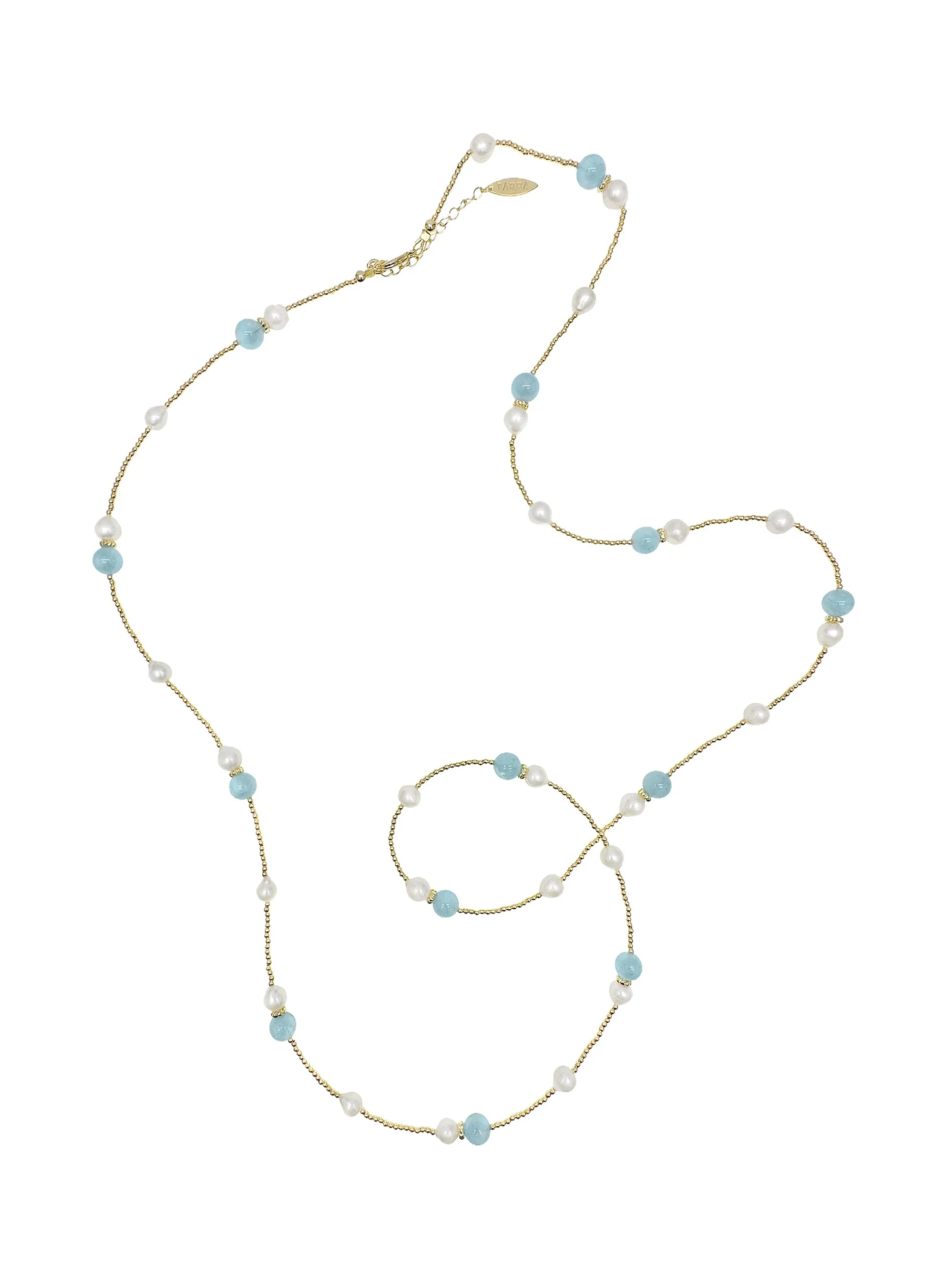 Aquamarine and Freshwater Pearls Long Necklace LN023