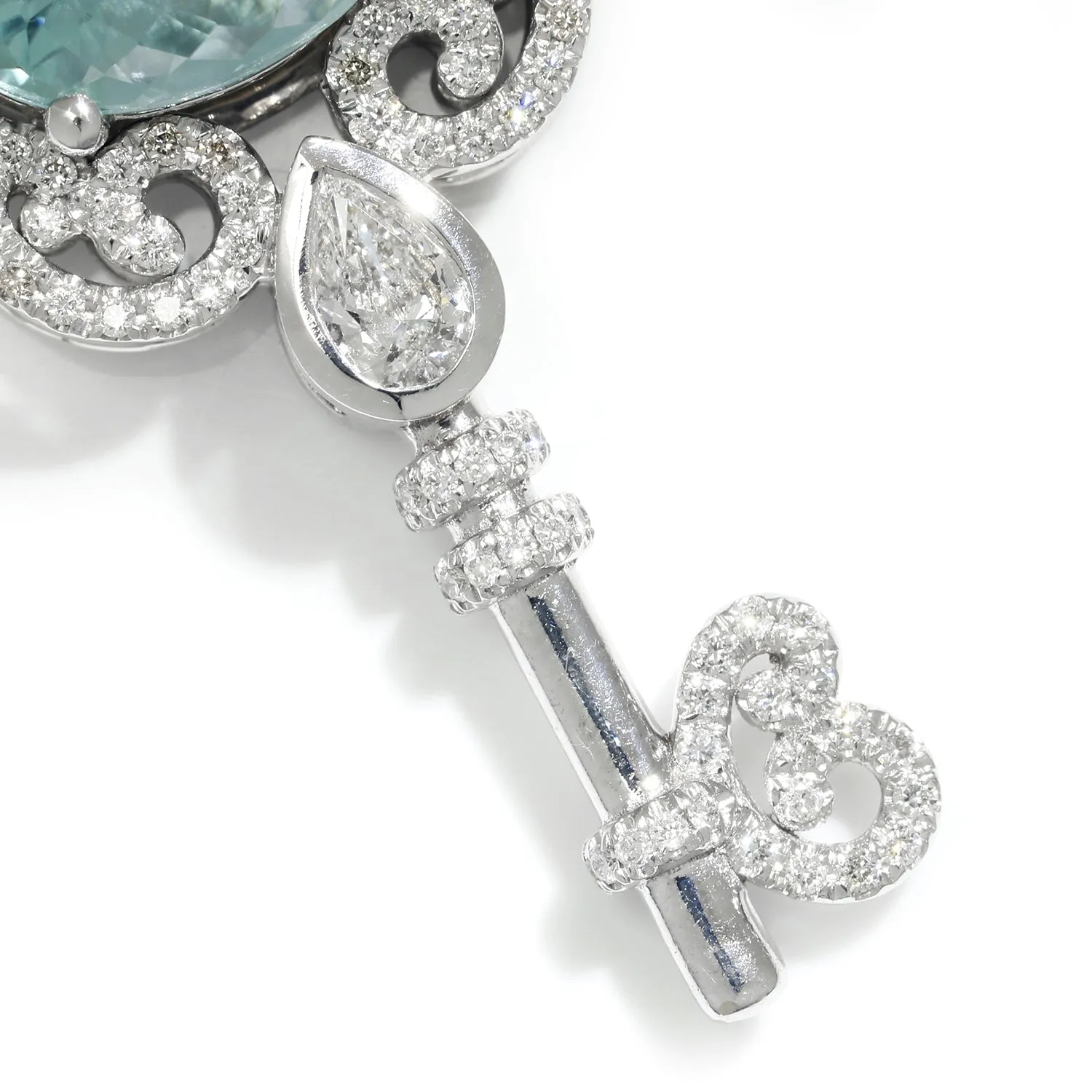 Aquamarine Key Pendant Necklace with Diamonds 14K White Gold