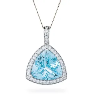 Aquamarine Pendant with Diamond Halo