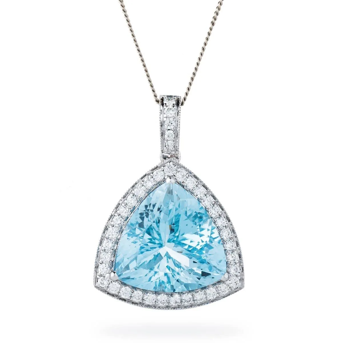 Aquamarine Pendant with Diamond Halo