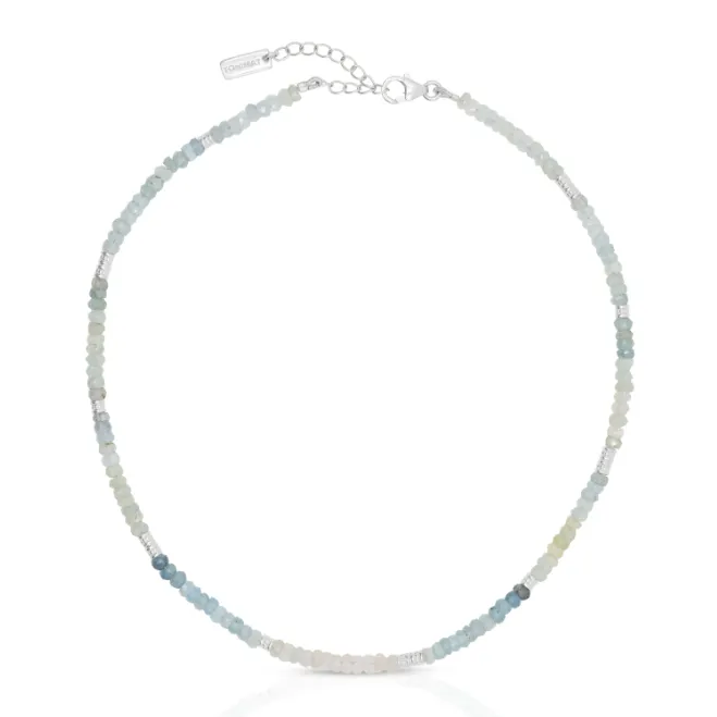 Aquamarine Silver Beaded Necklace