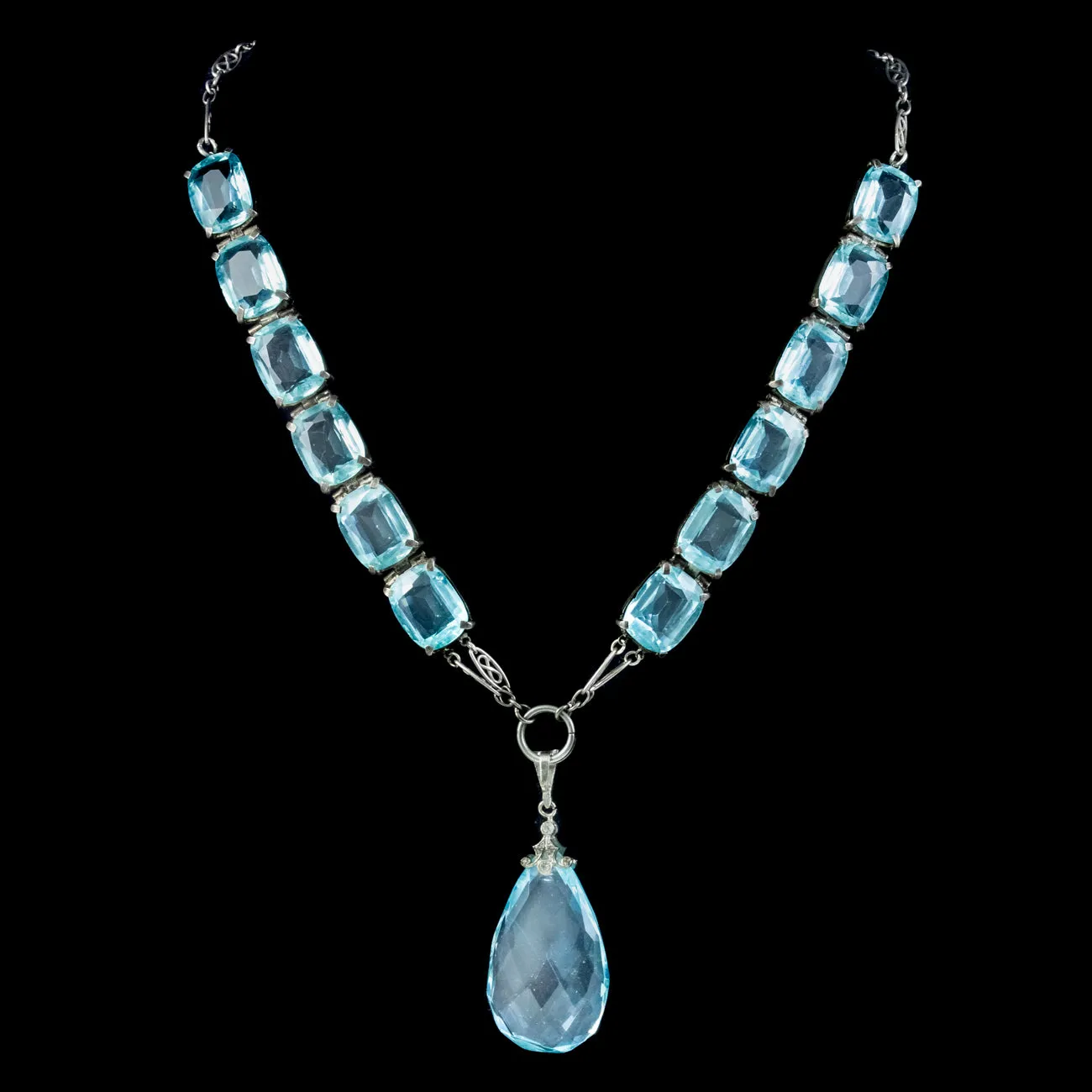 Art Deco Blue Paste Pendant Necklace Silver Circa 1920