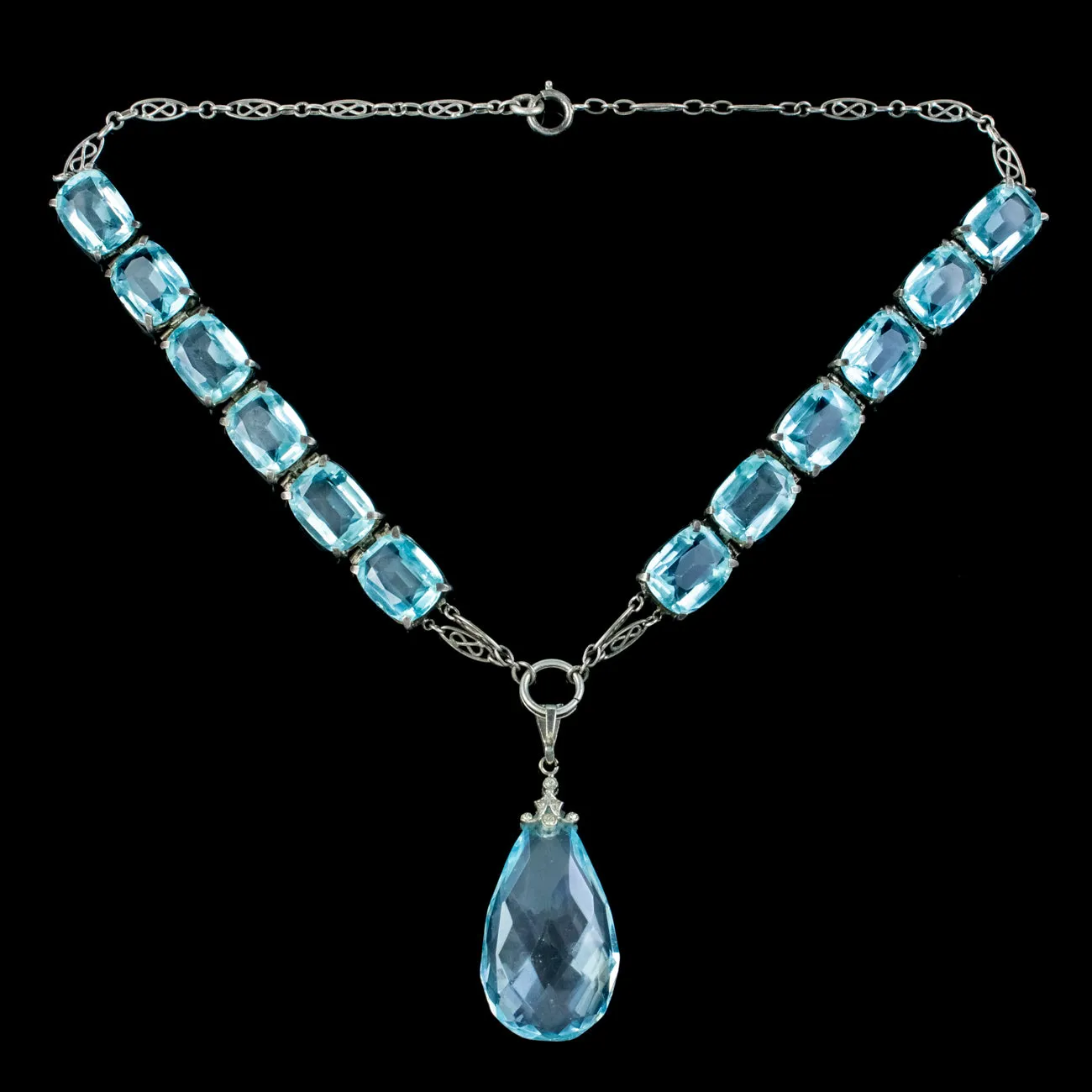 Art Deco Blue Paste Pendant Necklace Silver Circa 1920