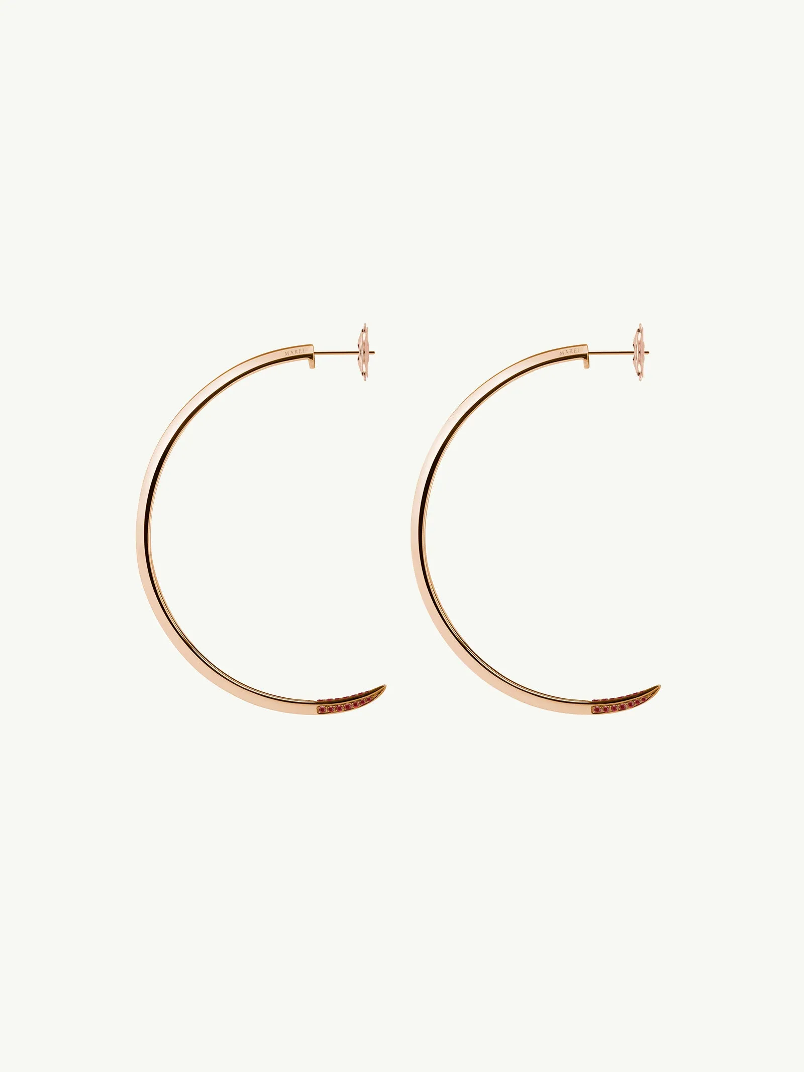 Asasara Hoop Earrings With Pavé Ruby Tips In 18K Rose Gold