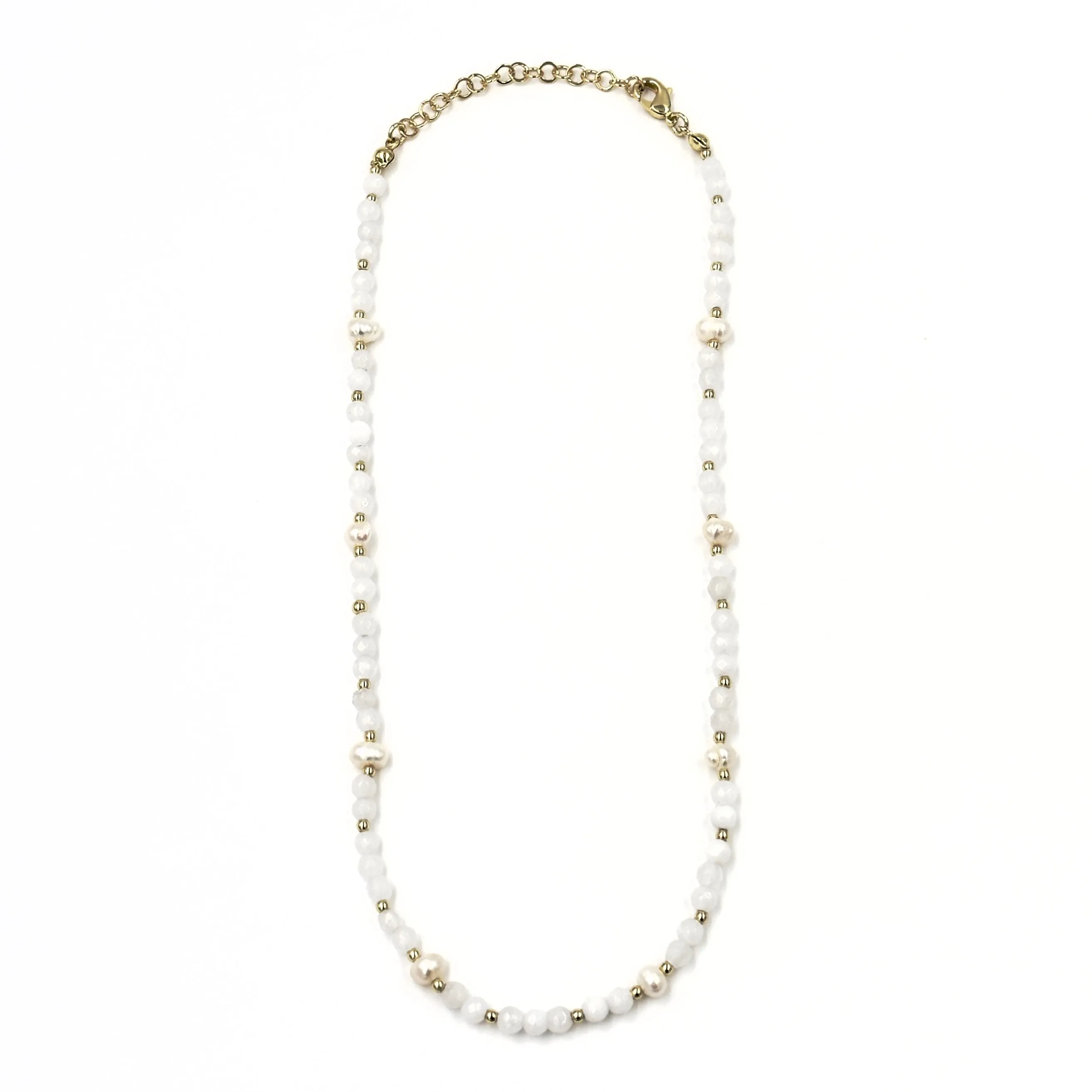 Ashley Gold Stainless Steel Gold Plated Freshwater Pearls And Semi Precious White Bead Beaded Necklace