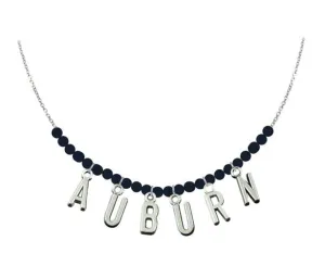 AUBURN NAVY BEADED AND SILVER LETTER NECKLACE