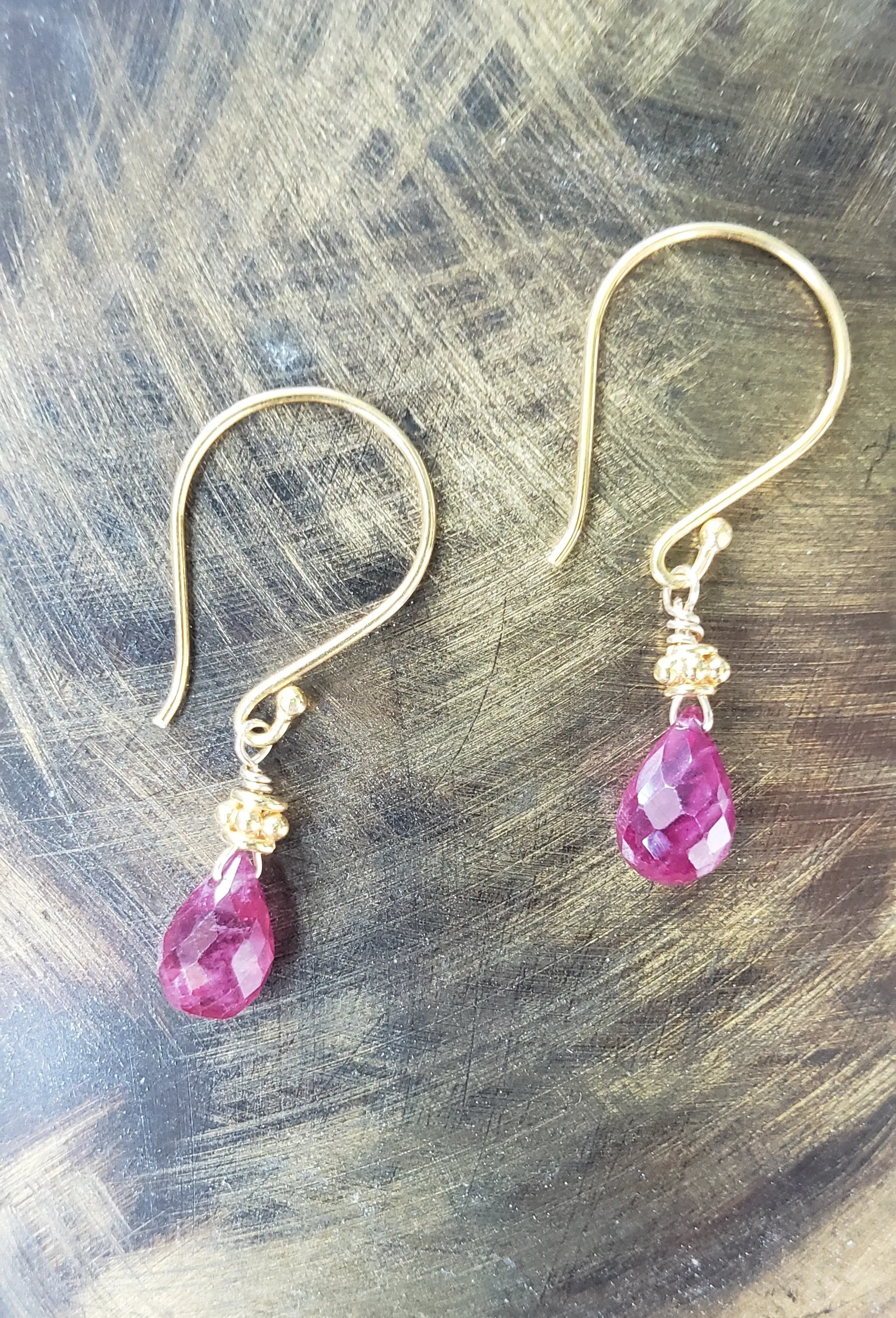 AVF Gold Faceted Pear Shaped Ruby Drop Earrings (SI3730)