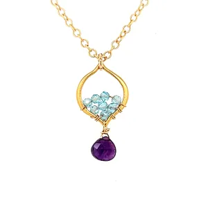 AVF Gold Filled Petite Moroccan Style Beaded Apatite & Amethyst Drop Necklace (SI3706)