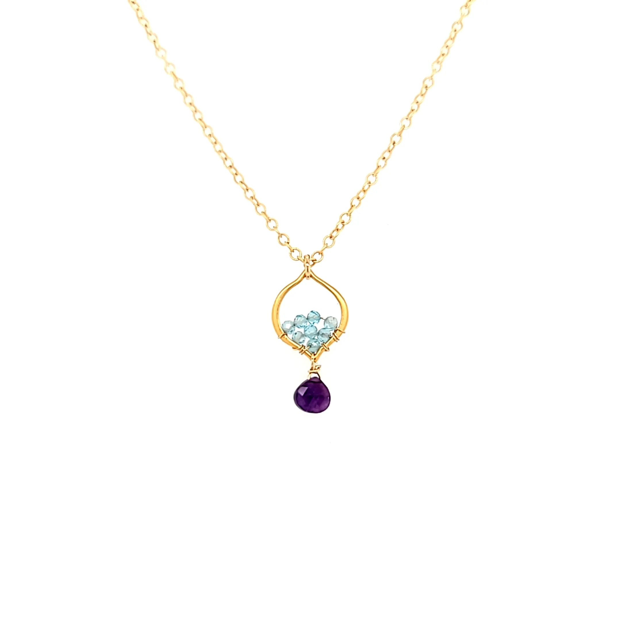 AVF Gold Filled Petite Moroccan Style Beaded Apatite & Amethyst Drop Necklace (SI3706)