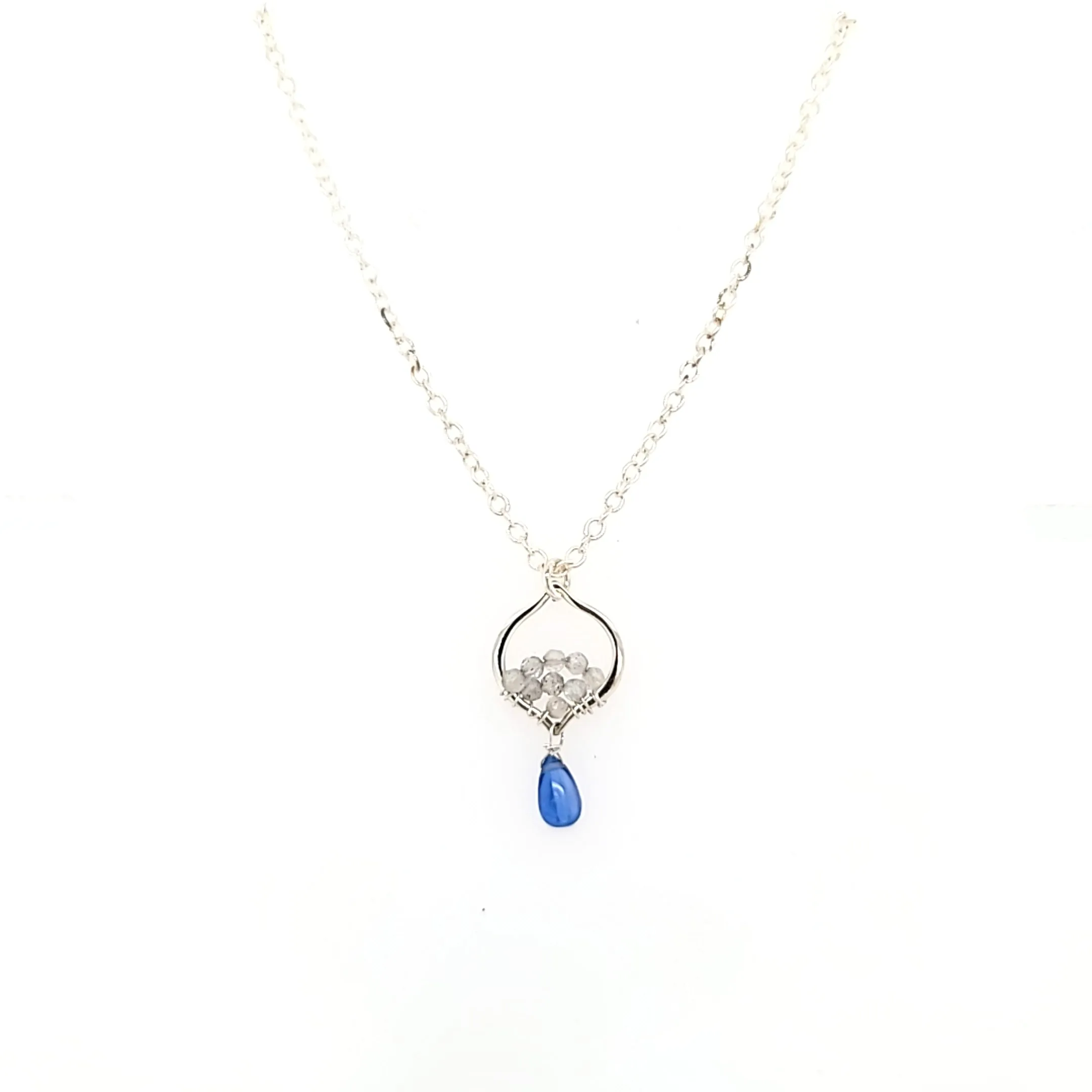 AVF Silver Petite Moroccan Inspired Beaded Labradorite & Kyanite Drop Necklace (SI3705)