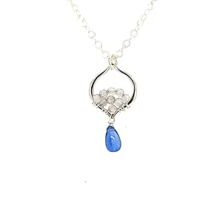 AVF Silver Petite Moroccan Inspired Beaded Labradorite & Kyanite Drop Necklace (SI3705)