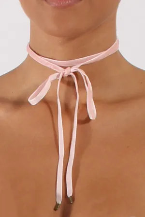 Baby Pink Velvet Wrap Around Tie Choker - Caressa