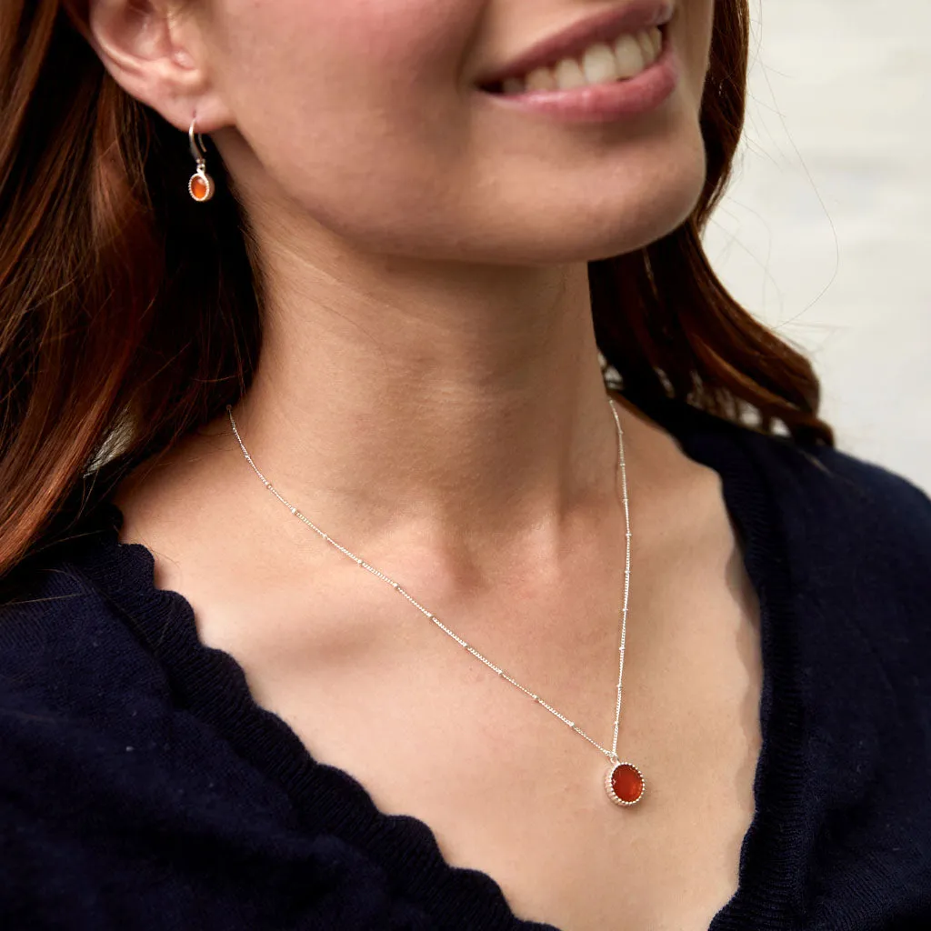 Barcelona Silver July Carnelian Birthstone Necklace