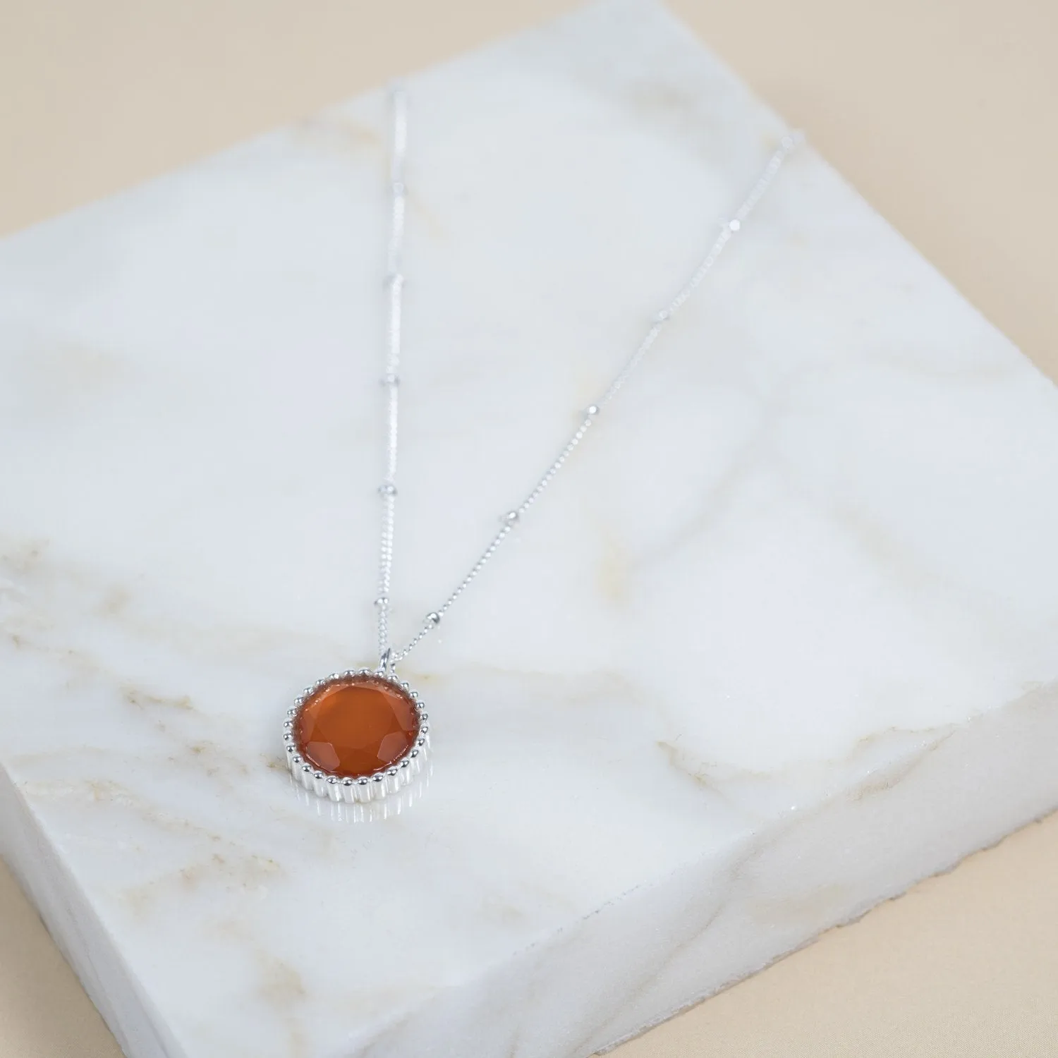 Barcelona Silver July Carnelian Birthstone Necklace