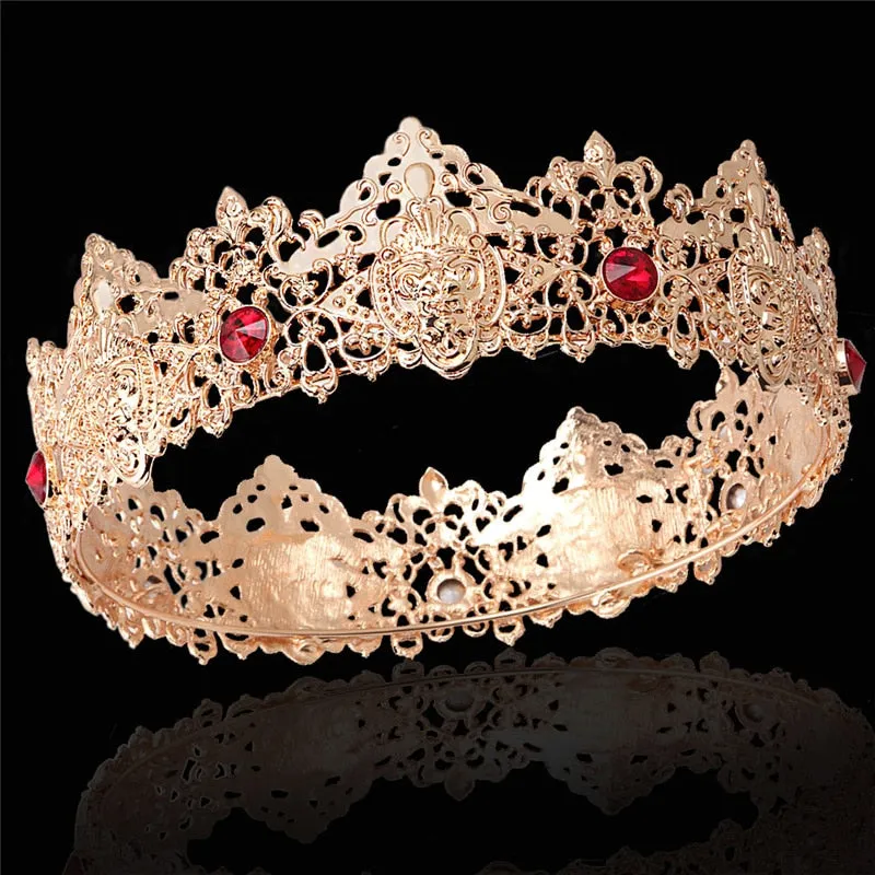 Baroque Gold Royal Queen King Crown Full Round