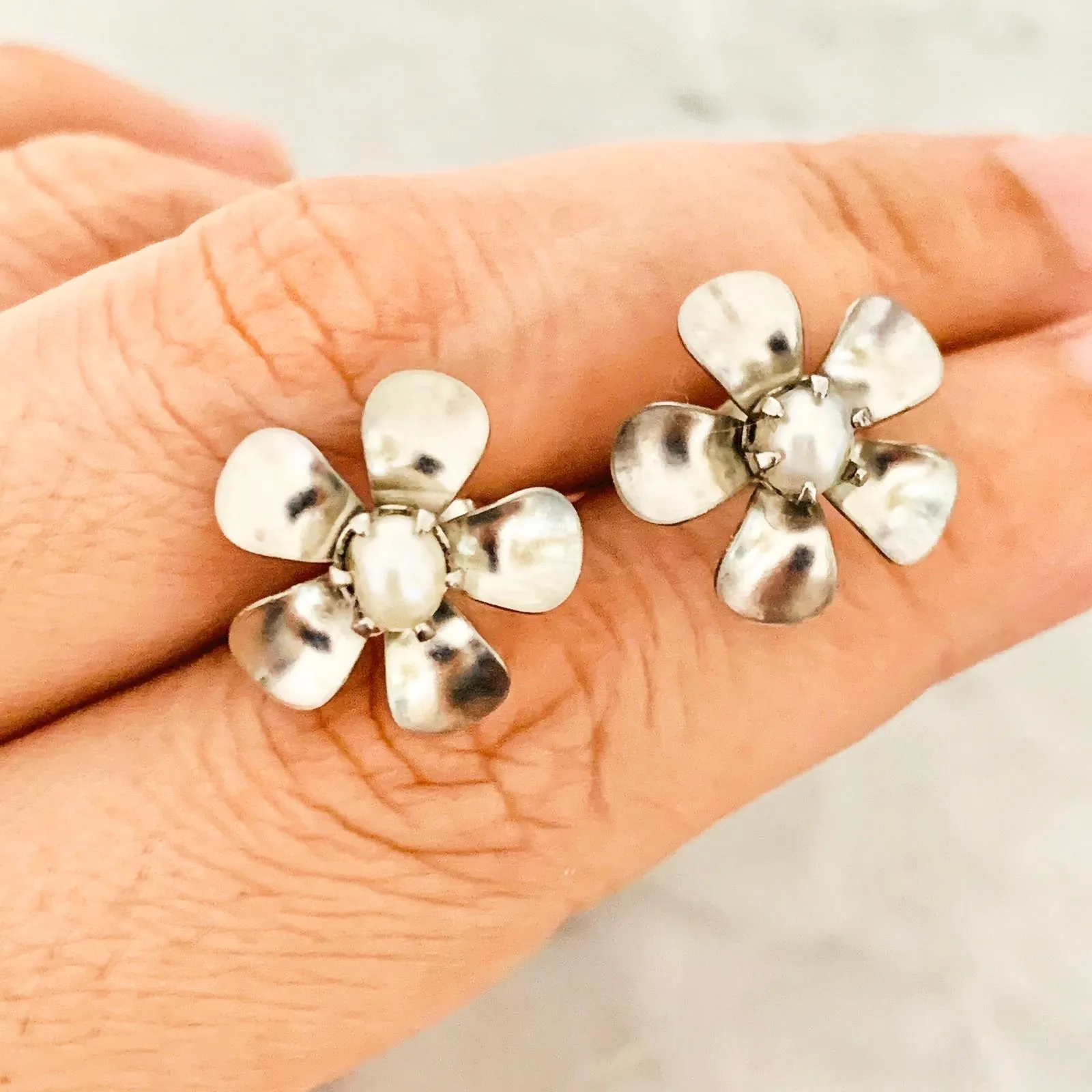 Baroque Pearl Floral Stud Earrings