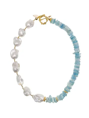 Baroque Pearls with Aquamarine Necklace JN043