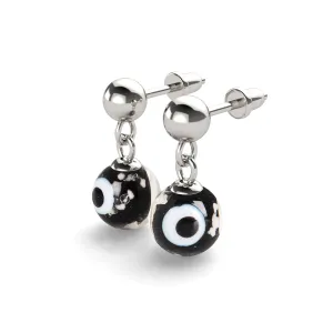 Black | .925 Sterling Silver | Firefly Glass Evil Eye Drop Stud Earrings