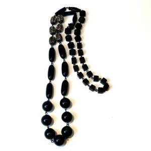 Black & Gold Etched Rosary-chained Rope Necklace