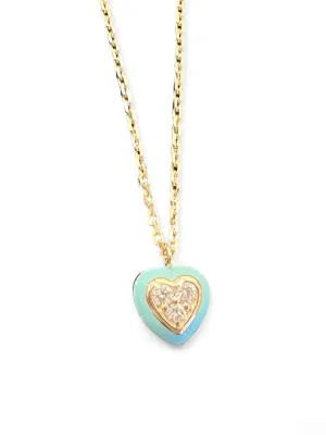 blue enamel and diamond heart necklace