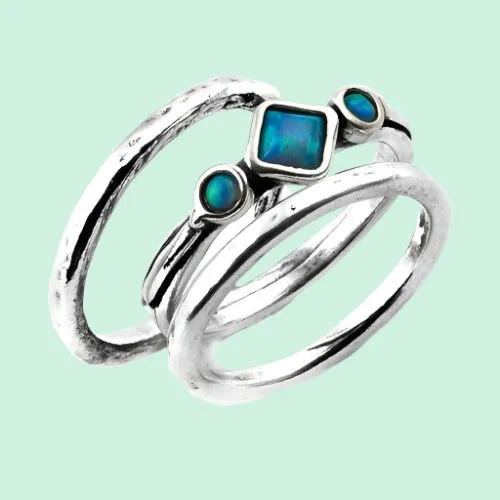 Blue Opal Stacking sterling silver rings