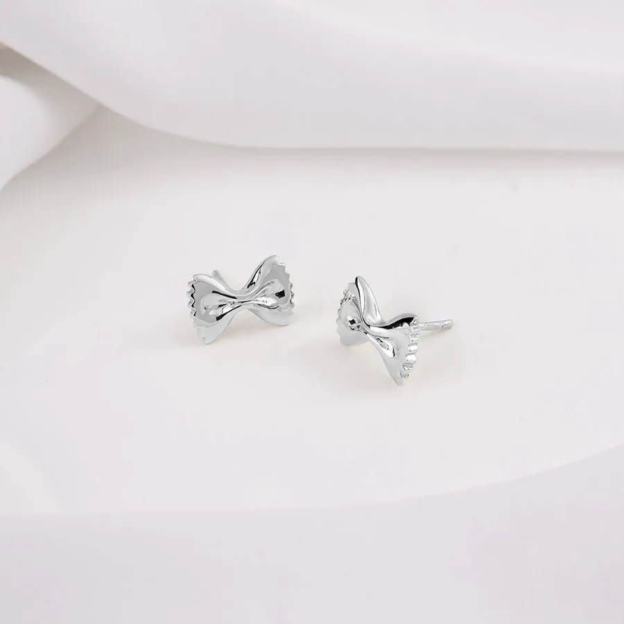 Bow Tie Pasta Silver Stud Earrings